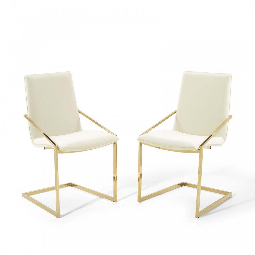 Pitch Dining Armchair Performance Velvet Set of 2, Gold Ivory