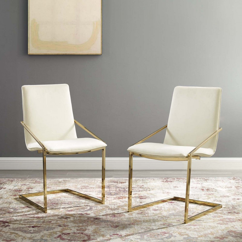 Pitch Dining Armchair Performance Velvet Set of 2, Gold Ivory
