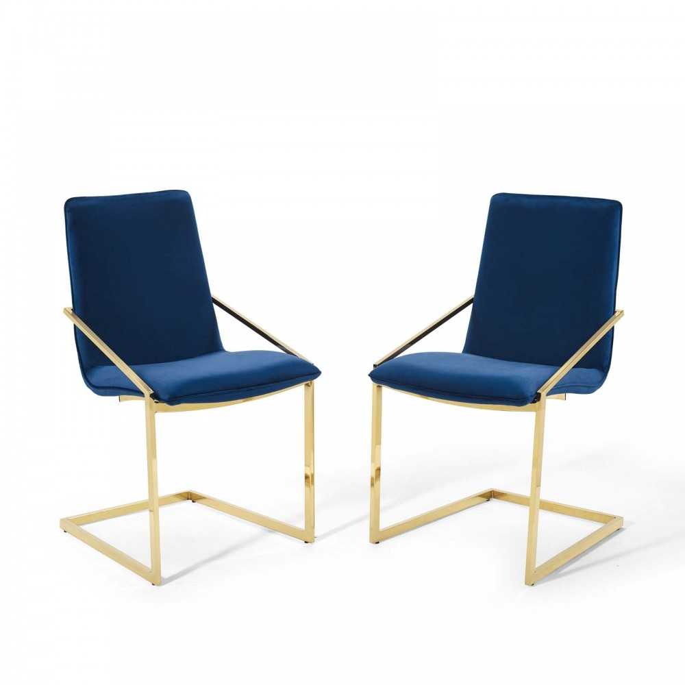 Pitch Dining Armchair Performance Velvet Set of 2, Gold Navy