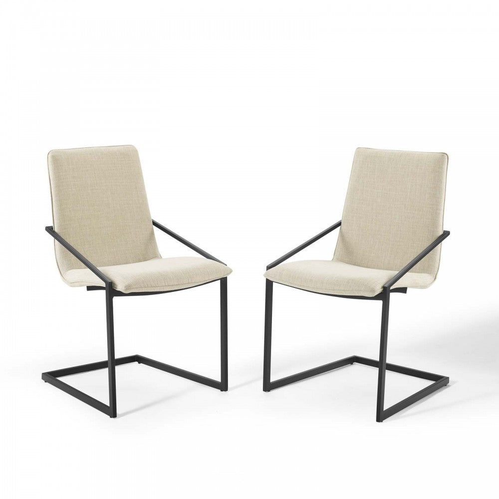 Pitch Dining Armchair Upholstered Fabric Set of 2, Black Beige