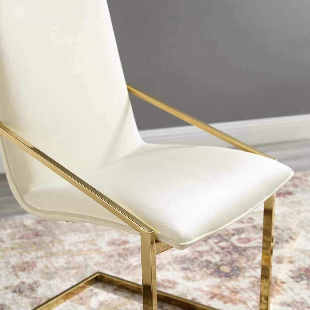 Pitch Performance Velvet Dining Armchair, Gold Ivory