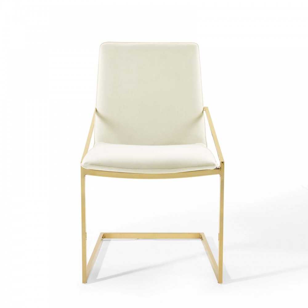 Pitch Performance Velvet Dining Armchair, Gold Ivory