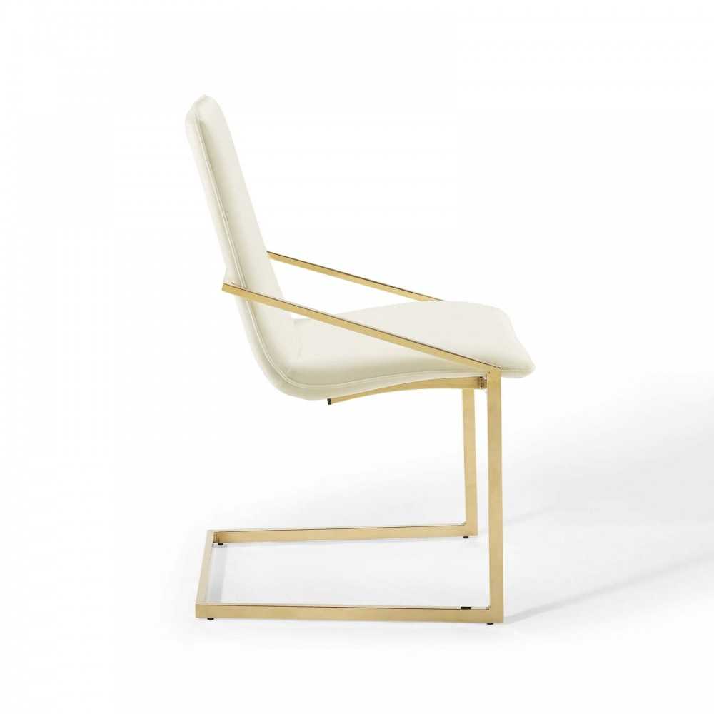 Pitch Performance Velvet Dining Armchair, Gold Ivory