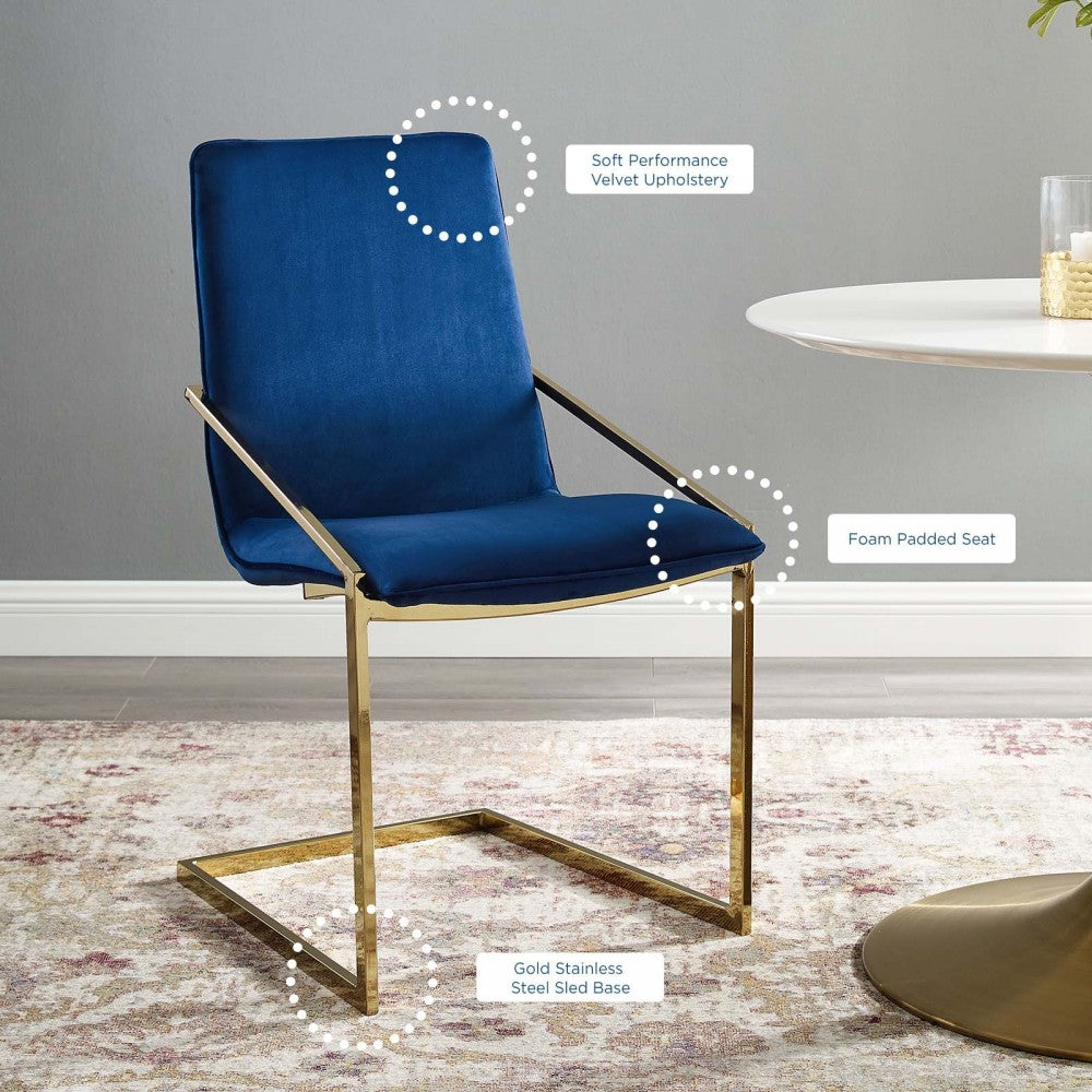 Pitch Performance Velvet Dining Armchair, Gold Navy