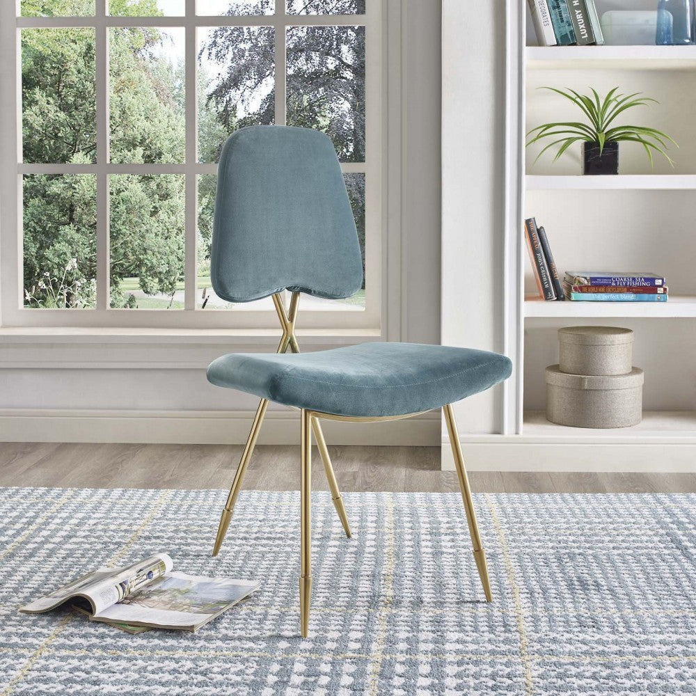 Ponder Performance Velvet Dining Side Chair, Sea Blue