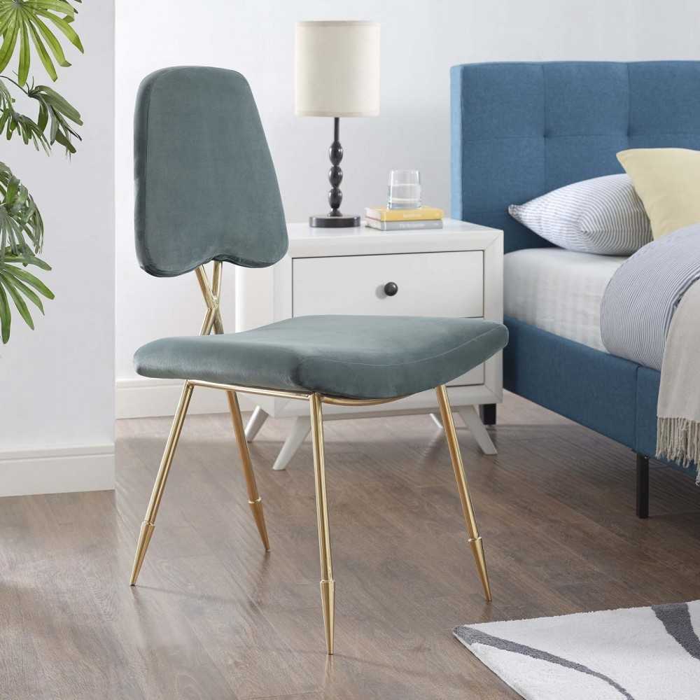 Ponder Performance Velvet Dining Side Chair, Sea Blue