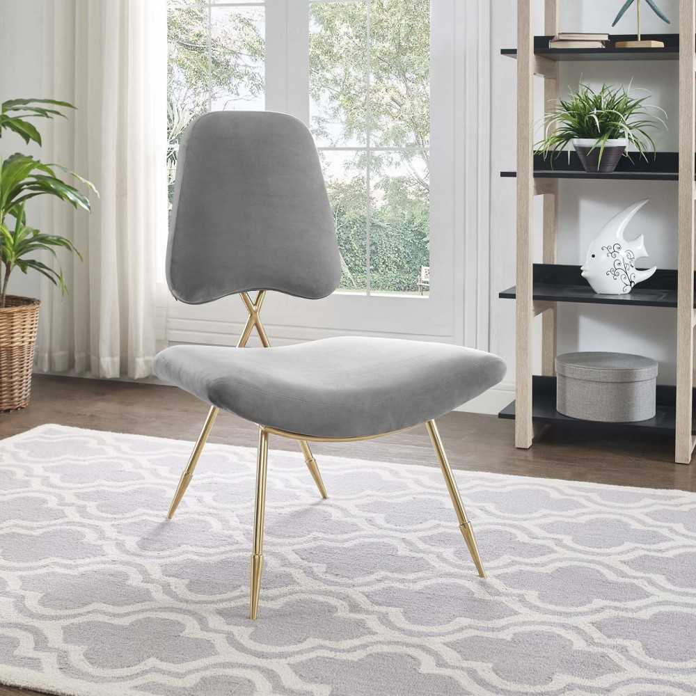 Ponder Performance Velvet Lounge Chair, Gray