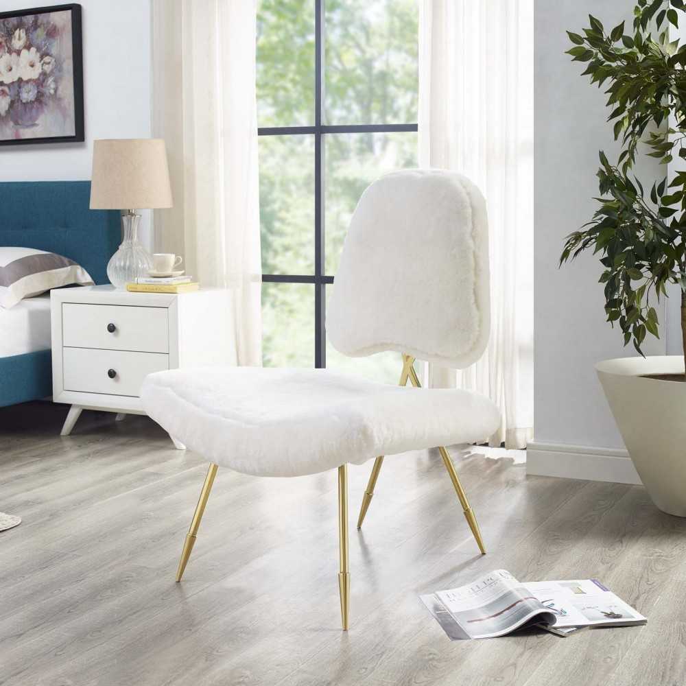Ponder Upholstered Sheepskin Fur Lounge Chair, White