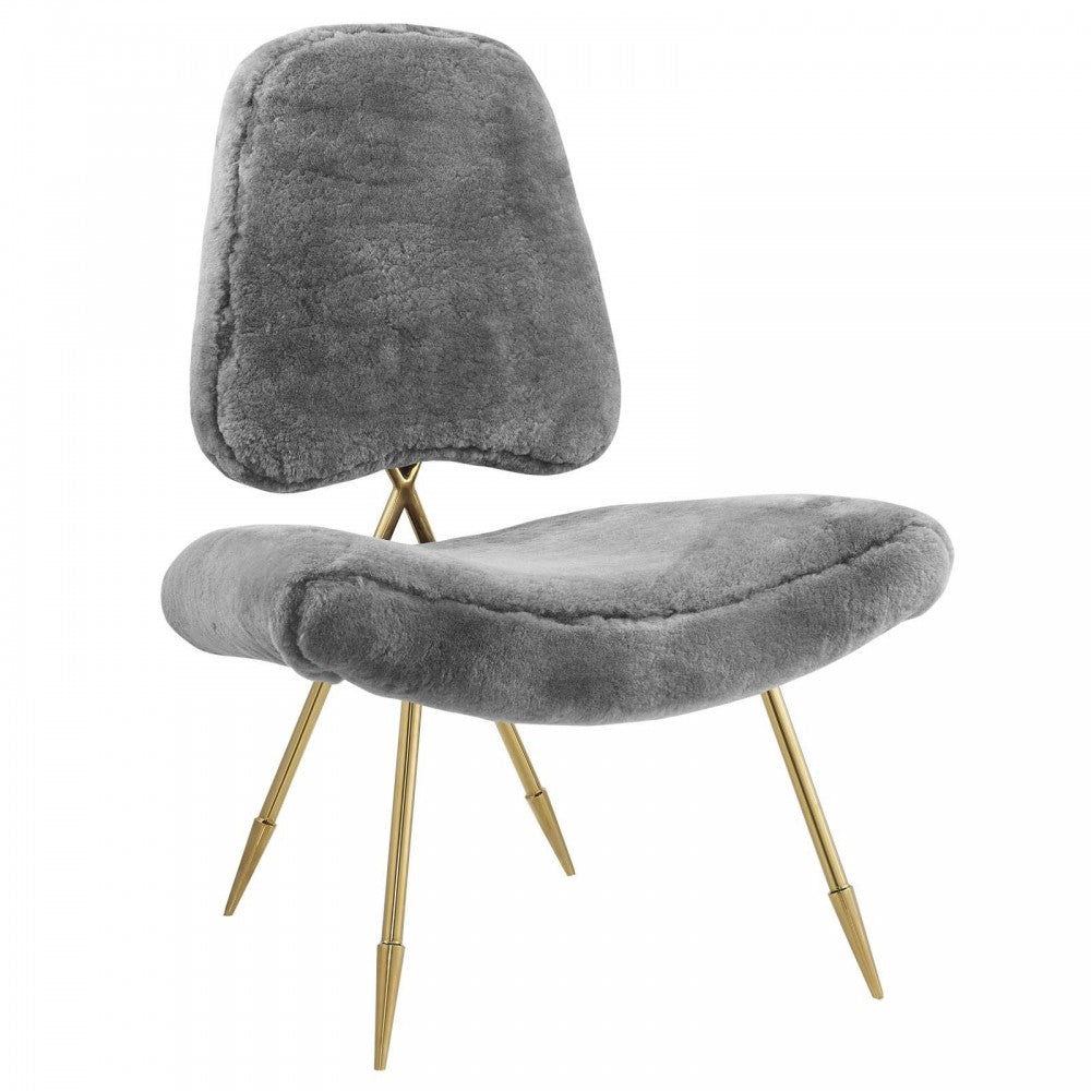 Ponder Upholstered Sheepskin Fur Lounge Chair, Gray