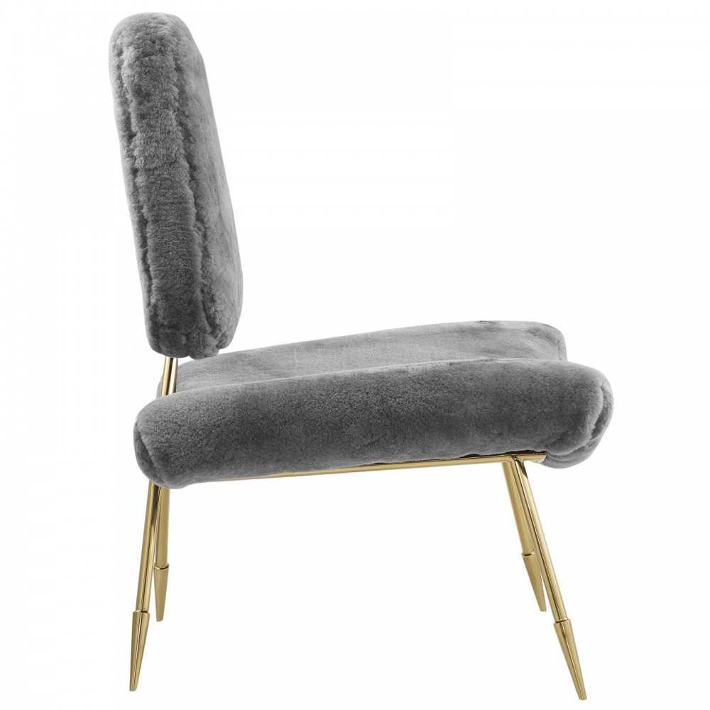 Ponder Upholstered Sheepskin Fur Lounge Chair, Gray