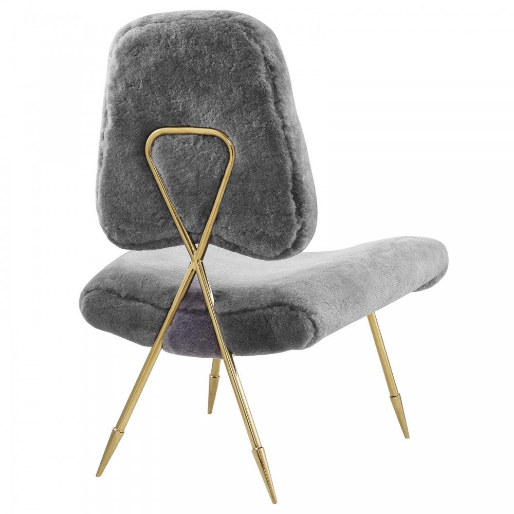 Ponder Upholstered Sheepskin Fur Lounge Chair, Gray