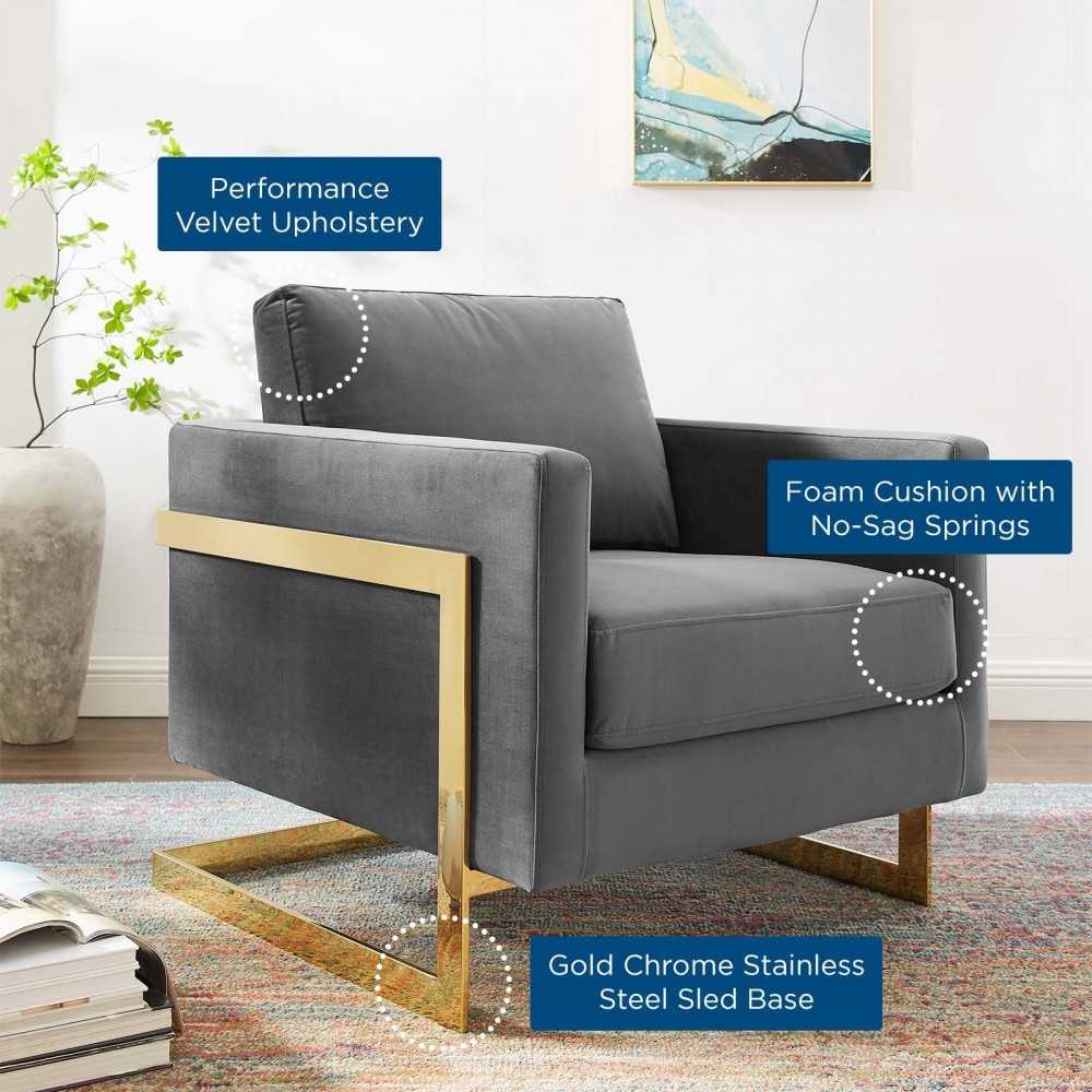 Posse Performance Velvet Accent Chair, Gold Gray