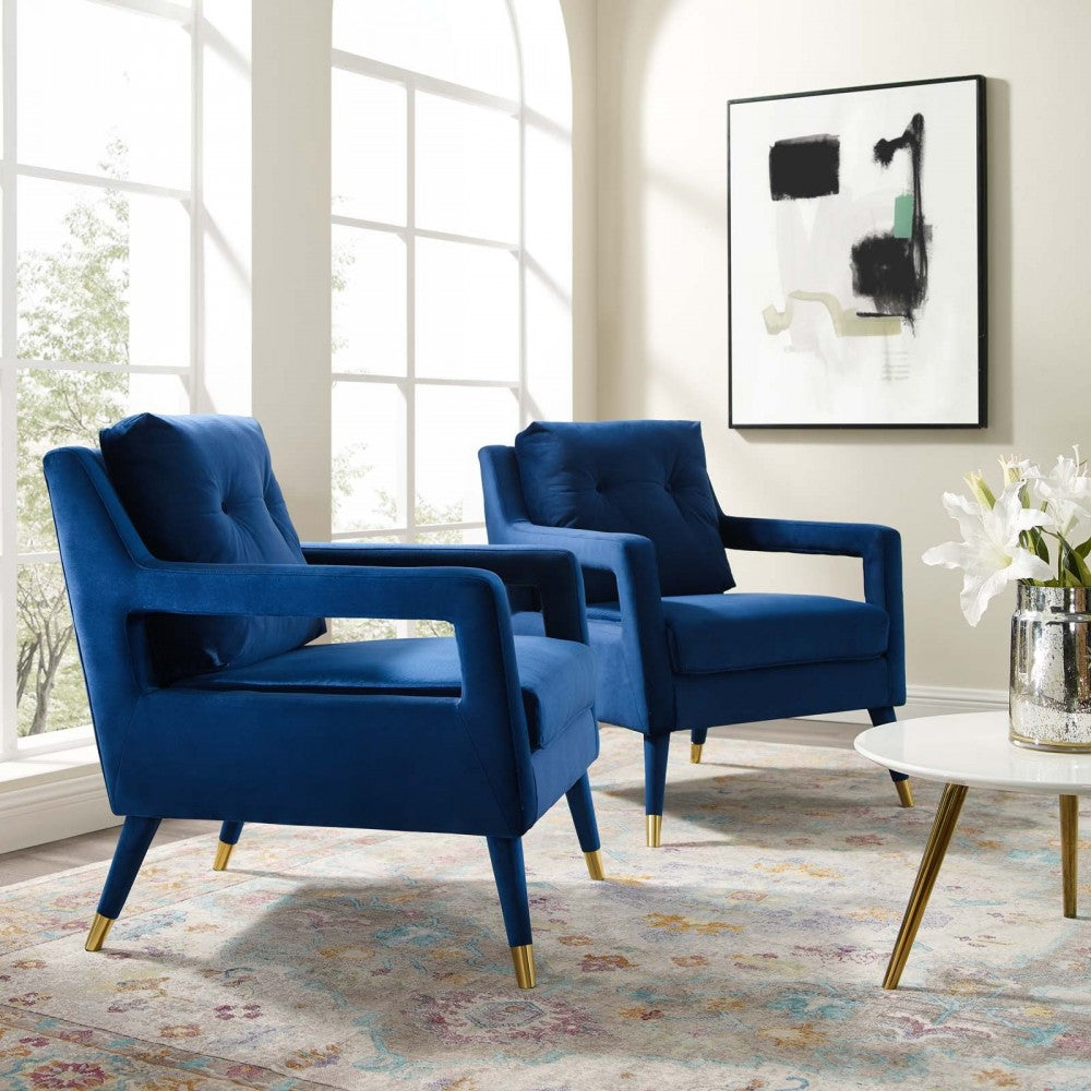 Premise Armchair Performance Velvet Set of 2, Navy