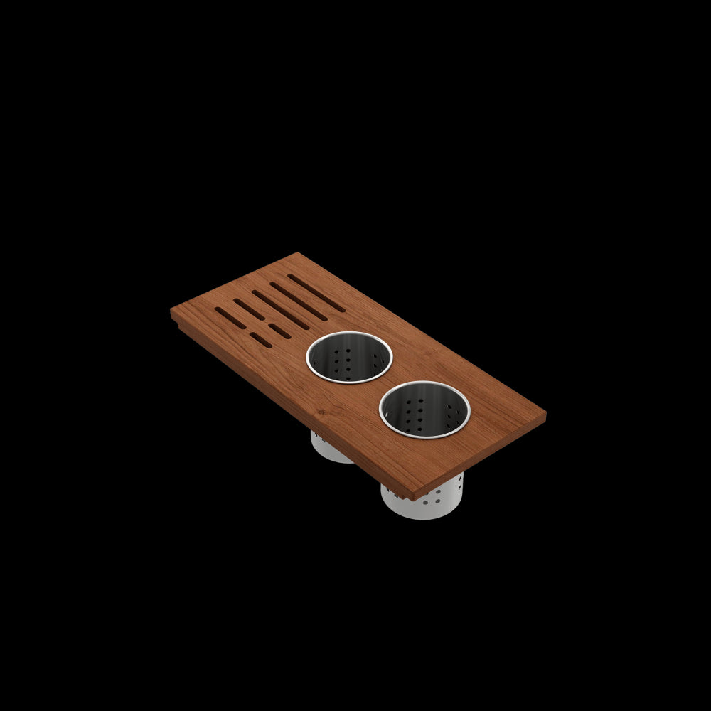 Prep Board Set for Workstation Sinks with 2 Round Steel Colanders & Knife Holder, Mahogany, L