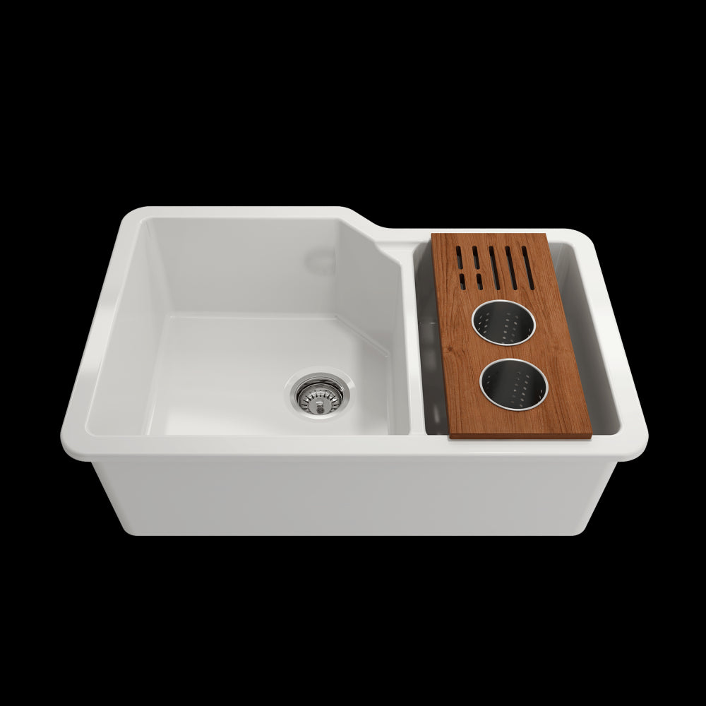 Prep Board Set for Workstation Sinks with 2 Round Steel Colanders & Knife Holder, Mahogany, L