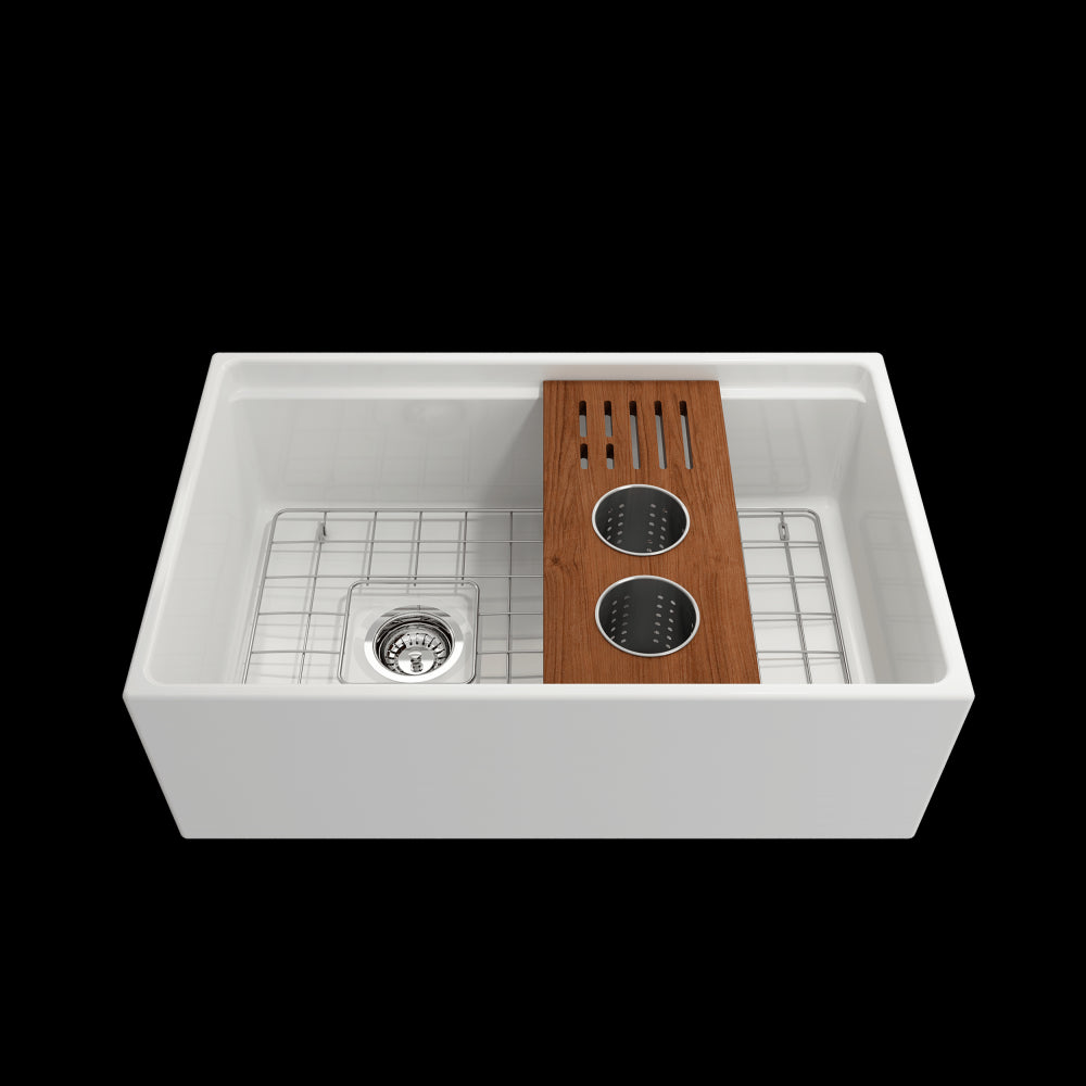 Prep Board Set for Workstation Sinks with 2 Round Steel Colanders & Knife Holder, Mahogany, L