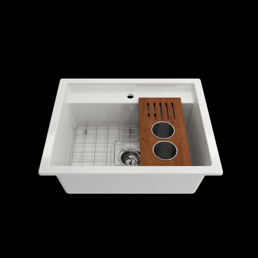 Prep Board Set for Workstation Sinks with 2 Round Steel Colanders & Knife Holder, Mahogany, M