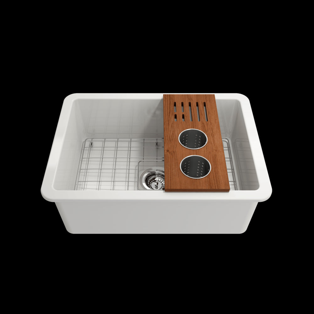 Prep Board Set for Workstation Sinks with 2 Round Steel Colanders & Knife Holder, Mahogany, L