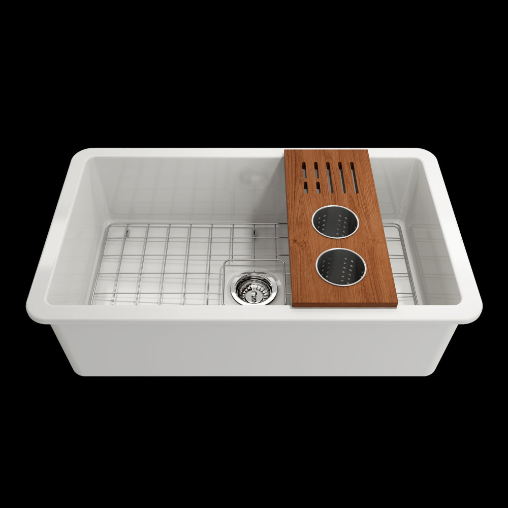 Prep Board Set for Workstation Sinks with 2 Round Steel Colanders & Knife Holder, Mahogany, L