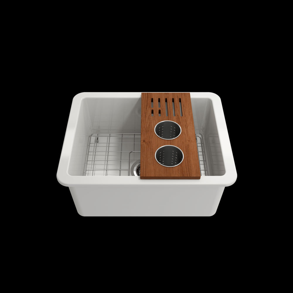Prep Board Set for Workstation Sinks with 2 Round Steel Colanders & Knife Holder, Mahogany, L