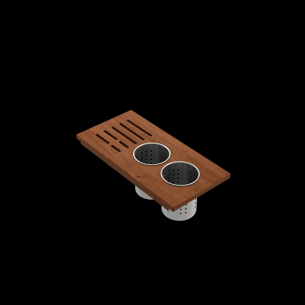 Prep Board Set for Workstation Sinks with 2 Round Steel Colanders & Knife Holder, Mahogany, M