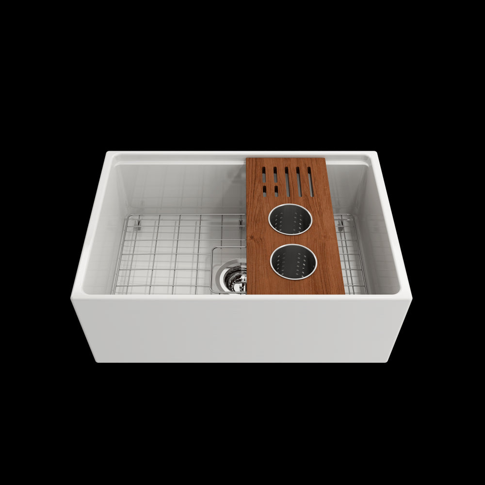 Prep Board Set for Workstation Sinks with 2 Round Steel Colanders & Knife Holder, Mahogany, L