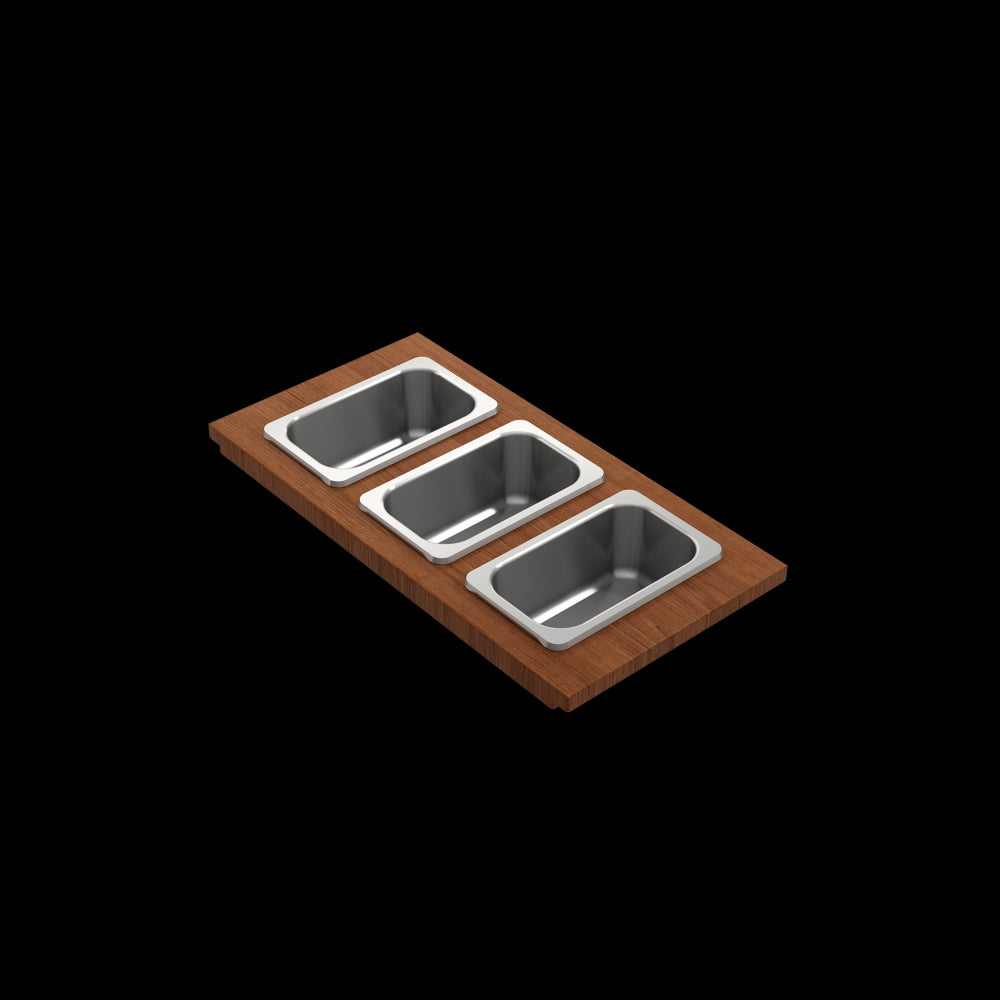 Prep Board Set for Workstation Sinks with 3 Rectangular Stainless Steel Bowls, Mahogany, L