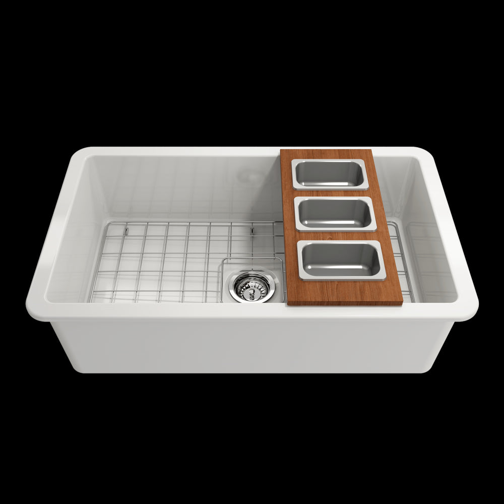 Prep Board Set for Workstation Sinks with 3 Rectangular Stainless Steel Bowls, Mahogany, L