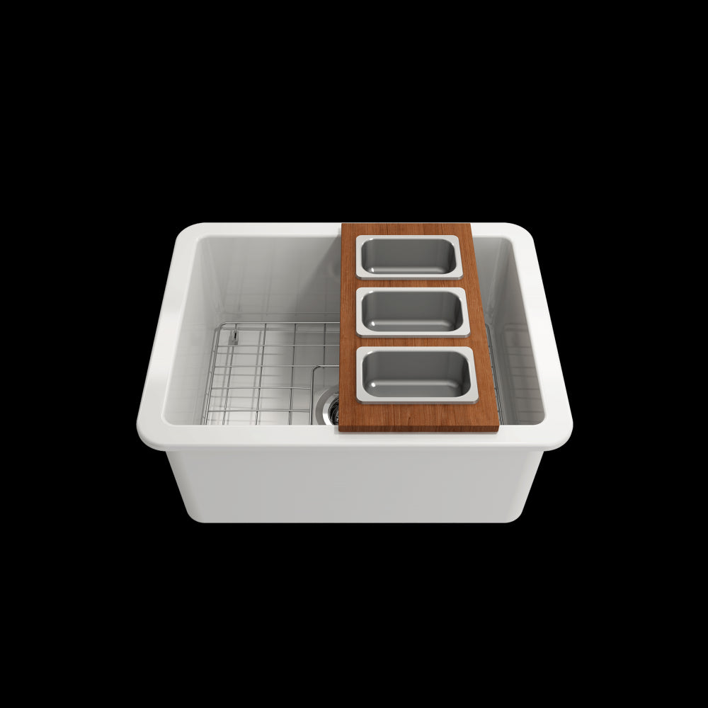 Prep Board Set for Workstation Sinks with 3 Rectangular Stainless Steel Bowls, Mahogany, L