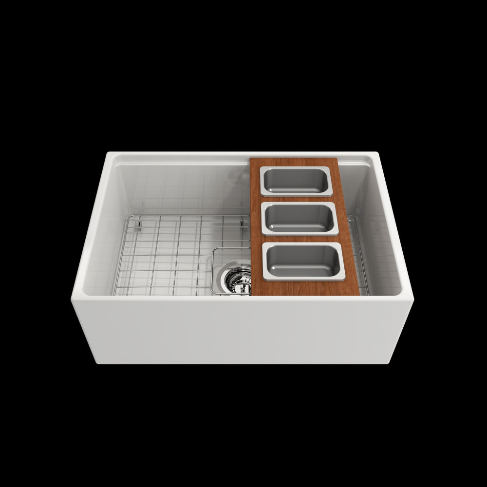 Prep Board Set for Workstation Sinks with 3 Rectangular Stainless Steel Bowls, Mahogany, L