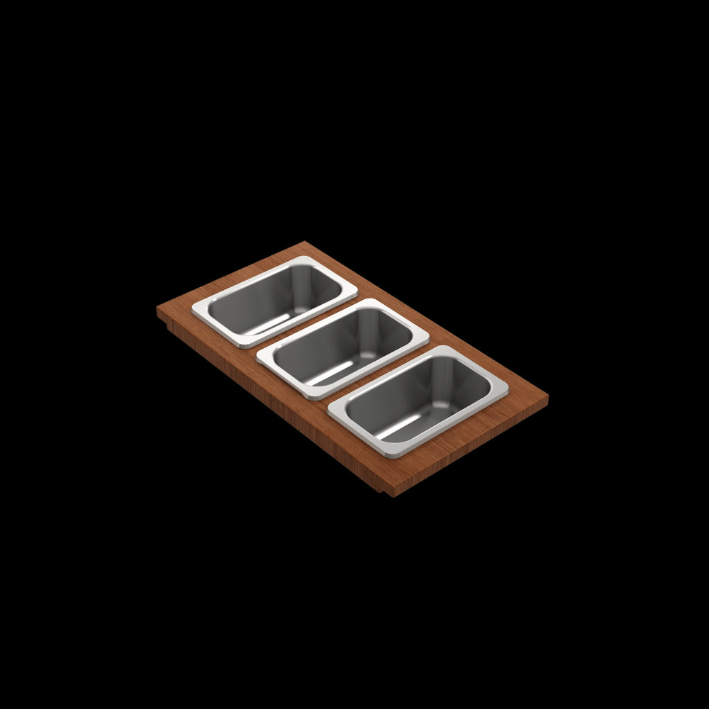 Prep Board Set for Workstation Sinks with 3 Rectangular Stainless Steel Bowls, Mahogany, M