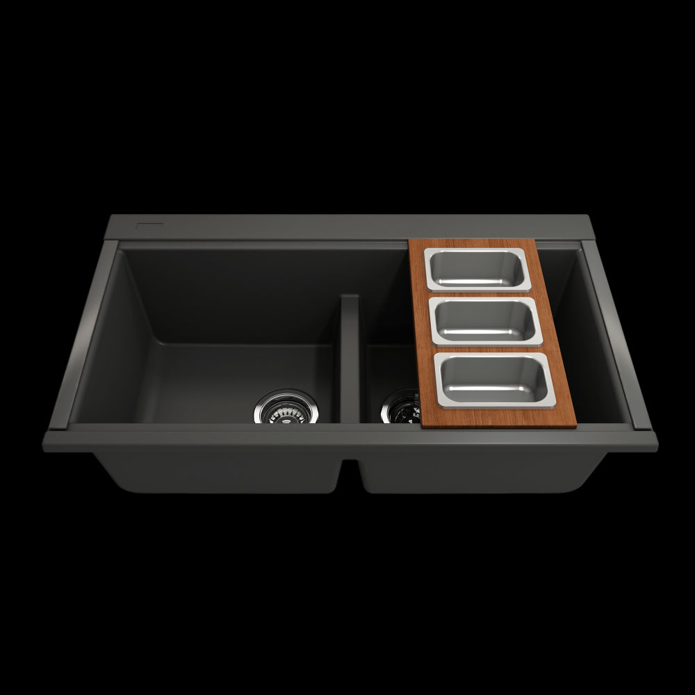 Prep Board Set for Workstation Sinks with 3 Rectangular Stainless Steel Bowls, Mahogany, M