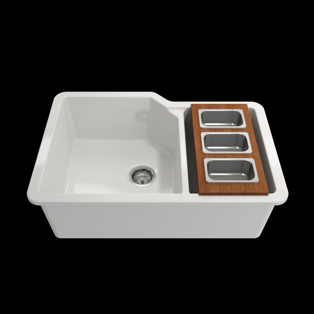 Prep Board Set for Workstation Sinks with 3 Rectangular Stainless Steel Bowls, Mahogany, L