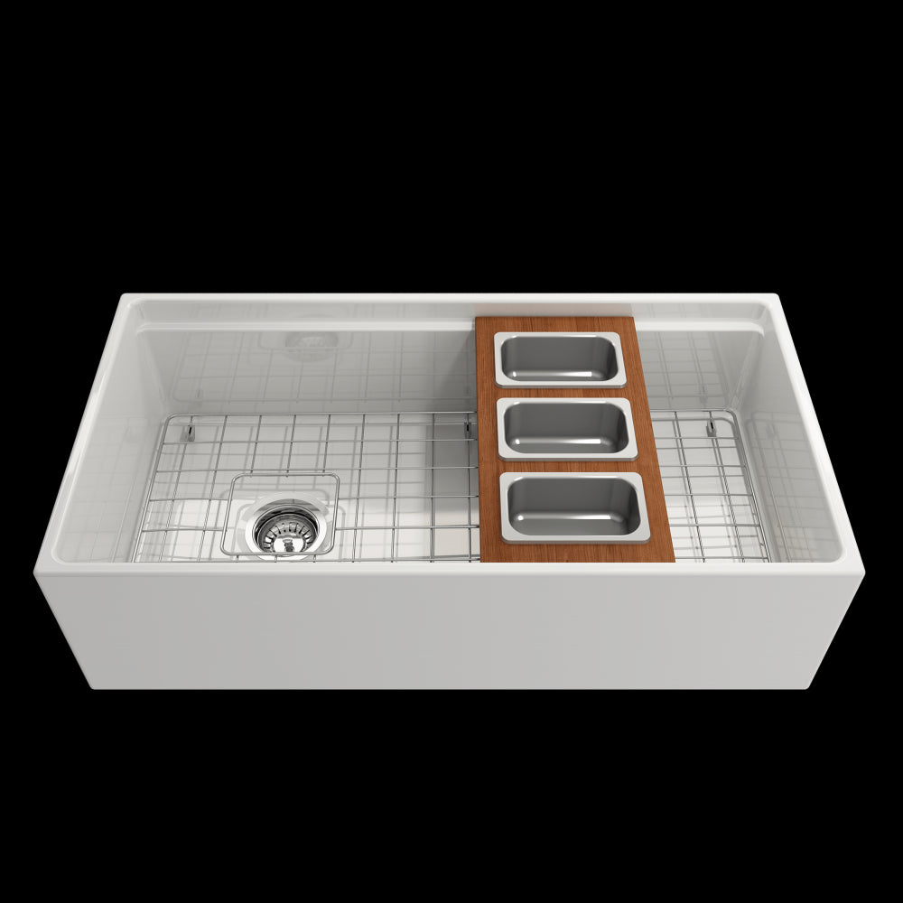 Prep Board Set for Workstation Sinks with 3 Rectangular Stainless Steel Bowls, Mahogany, L