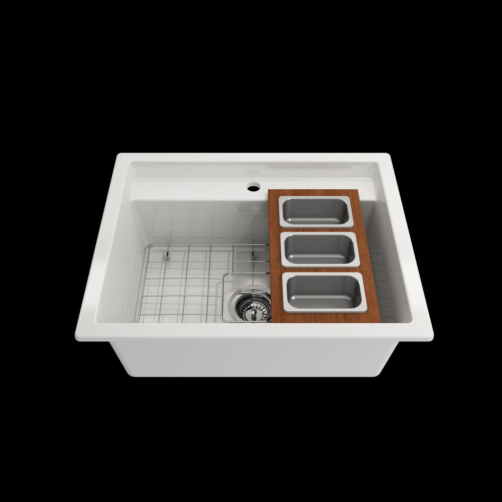 Prep Board Set for Workstation Sinks with 3 Rectangular Stainless Steel Bowls, Mahogany, M