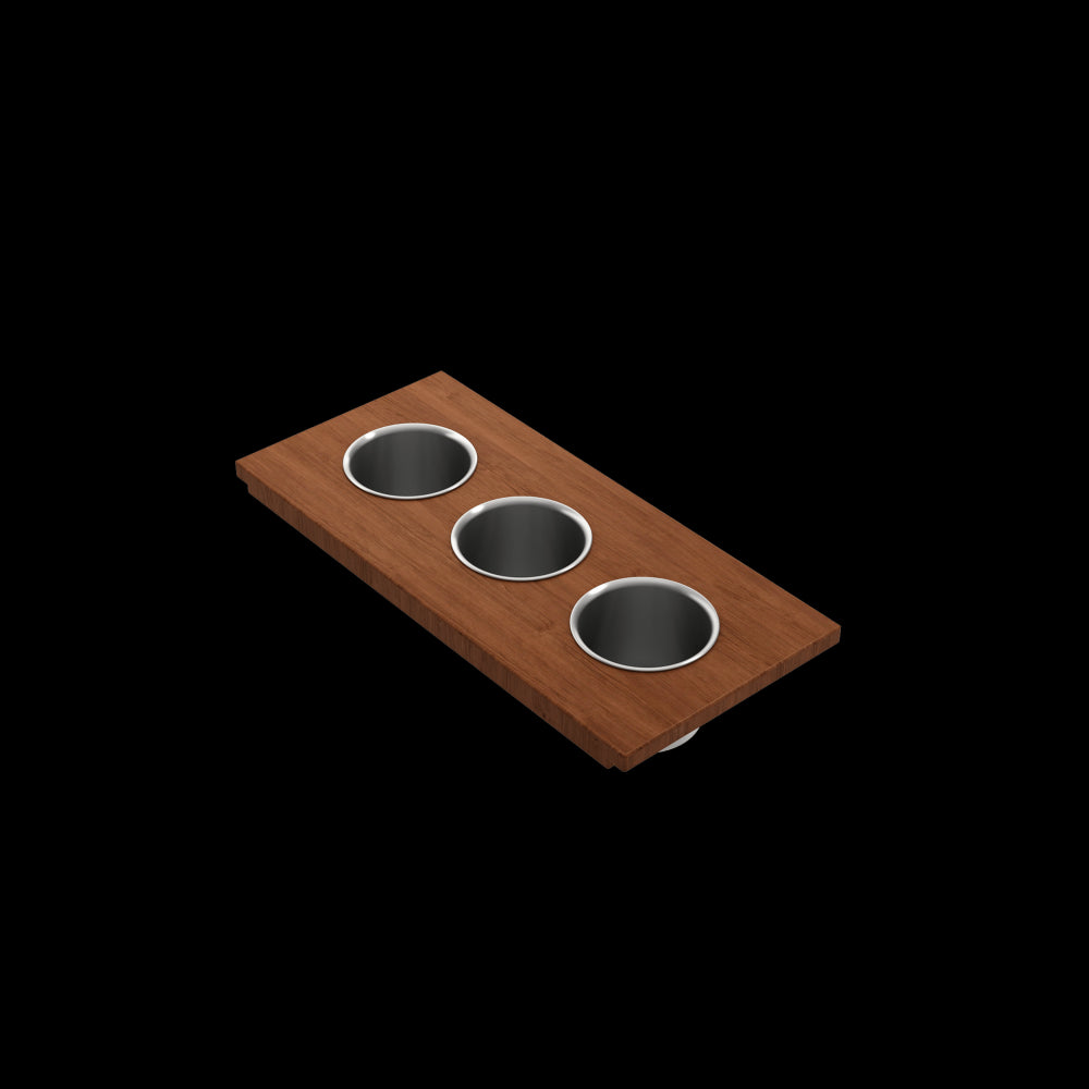 Prep Board Set for Workstation Sinks with 3 Round Stainless Steel Bowls, Mahogany, L