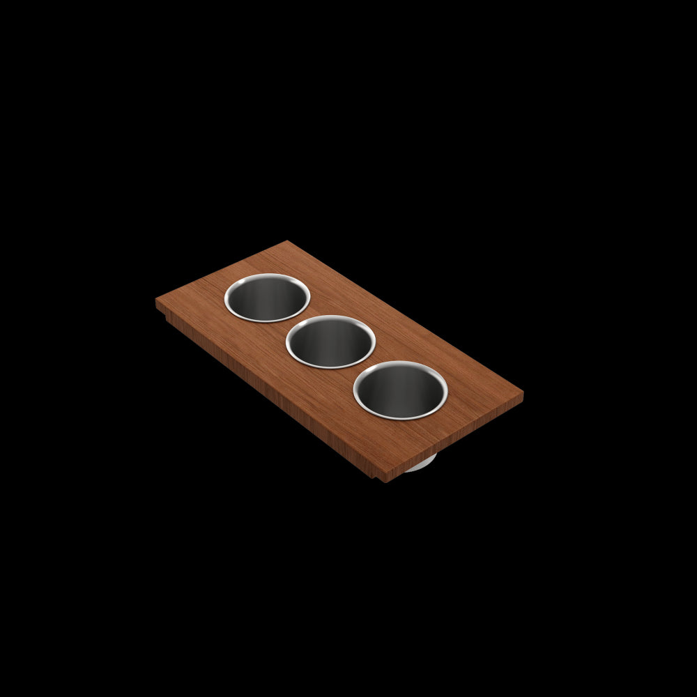 Prep Board Set for Workstation Sinks with 3 Round Stainless Steel Bowls, Mahogany, M
