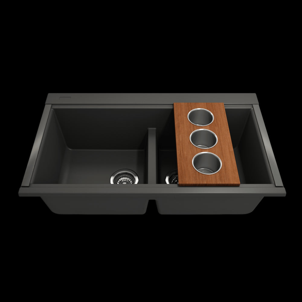 Prep Board Set for Workstation Sinks with 3 Round Stainless Steel Bowls, Mahogany, M