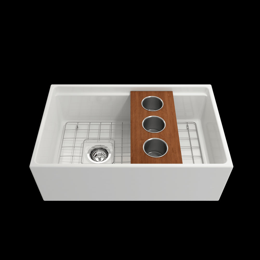 Prep Board Set for Workstation Sinks with 3 Round Stainless Steel Bowls, Mahogany, L