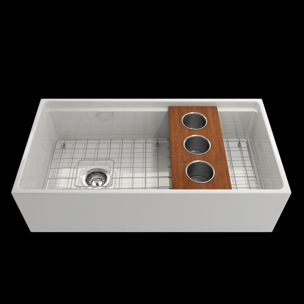 Prep Board Set for Workstation Sinks with 3 Round Stainless Steel Bowls, Mahogany, L