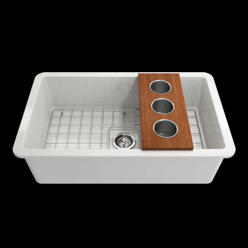 Prep Board Set for Workstation Sinks with 3 Round Stainless Steel Bowls, Mahogany, L
