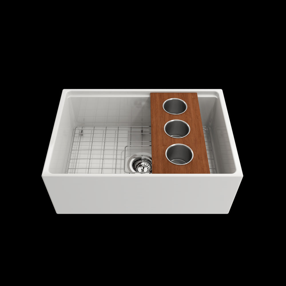 Prep Board Set for Workstation Sinks with 3 Round Stainless Steel Bowls, Mahogany, L