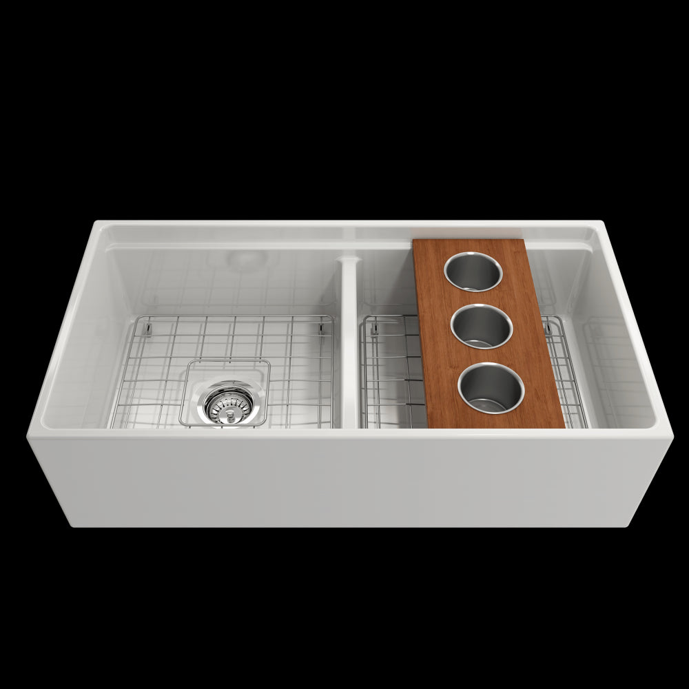 Prep Board Set for Workstation Sinks with 3 Round Stainless Steel Bowls, Mahogany, L