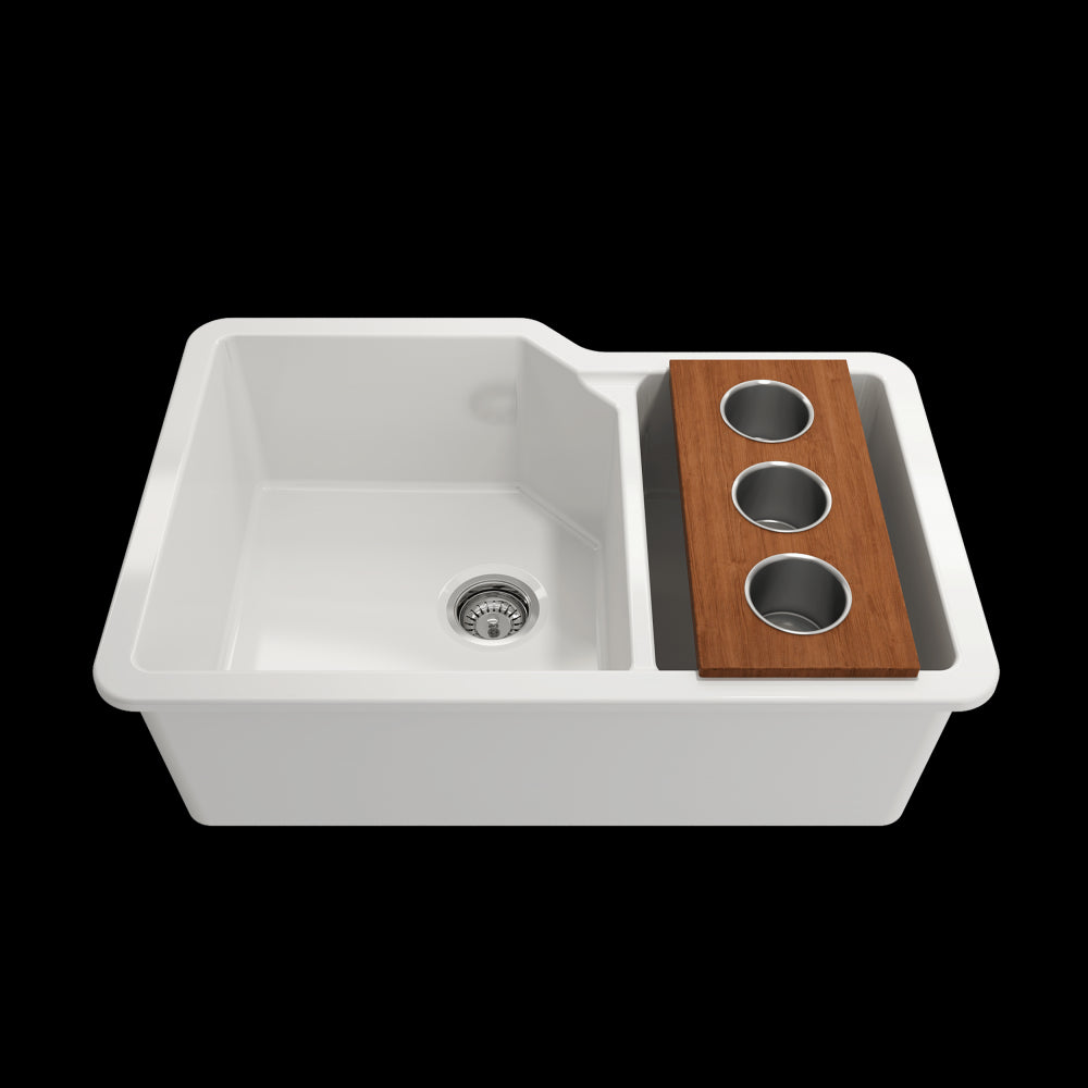 Prep Board Set for Workstation Sinks with 3 Round Stainless Steel Bowls, Mahogany, L
