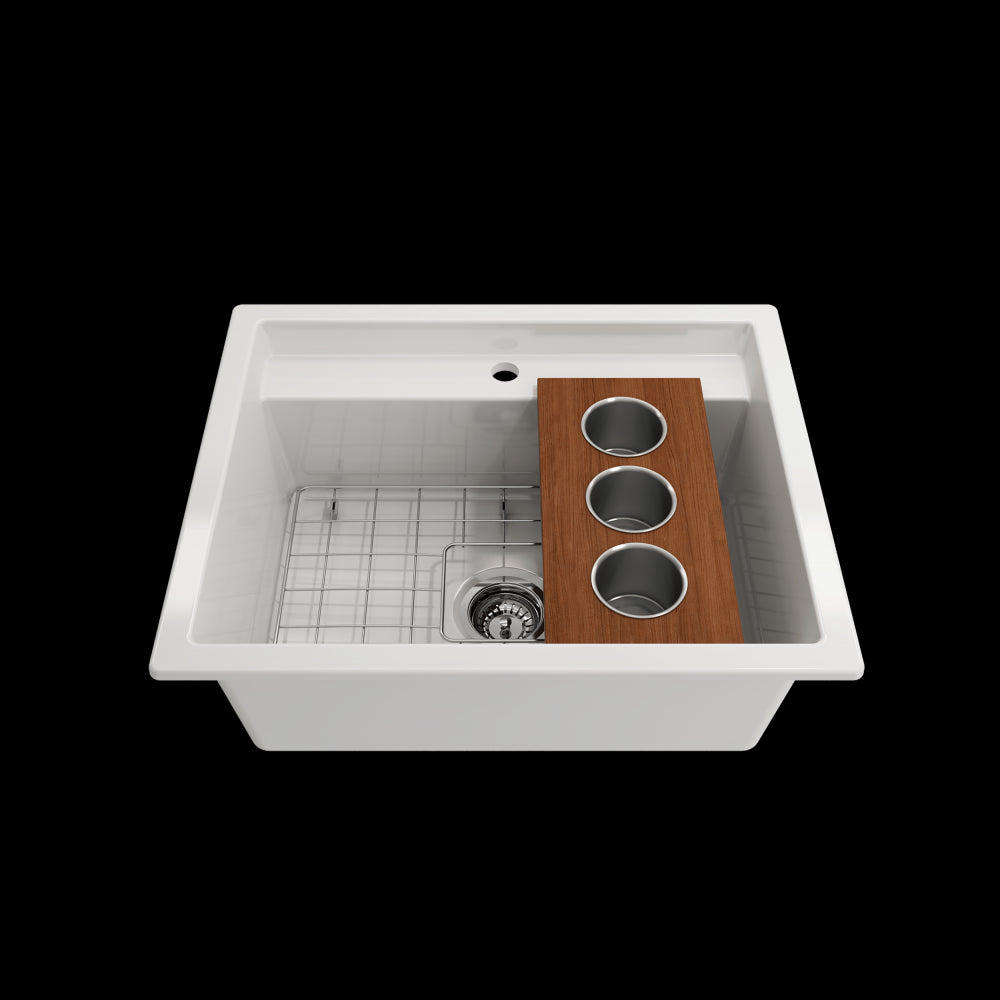 Prep Board Set for Workstation Sinks with 3 Round Stainless Steel Bowls, Mahogany, M
