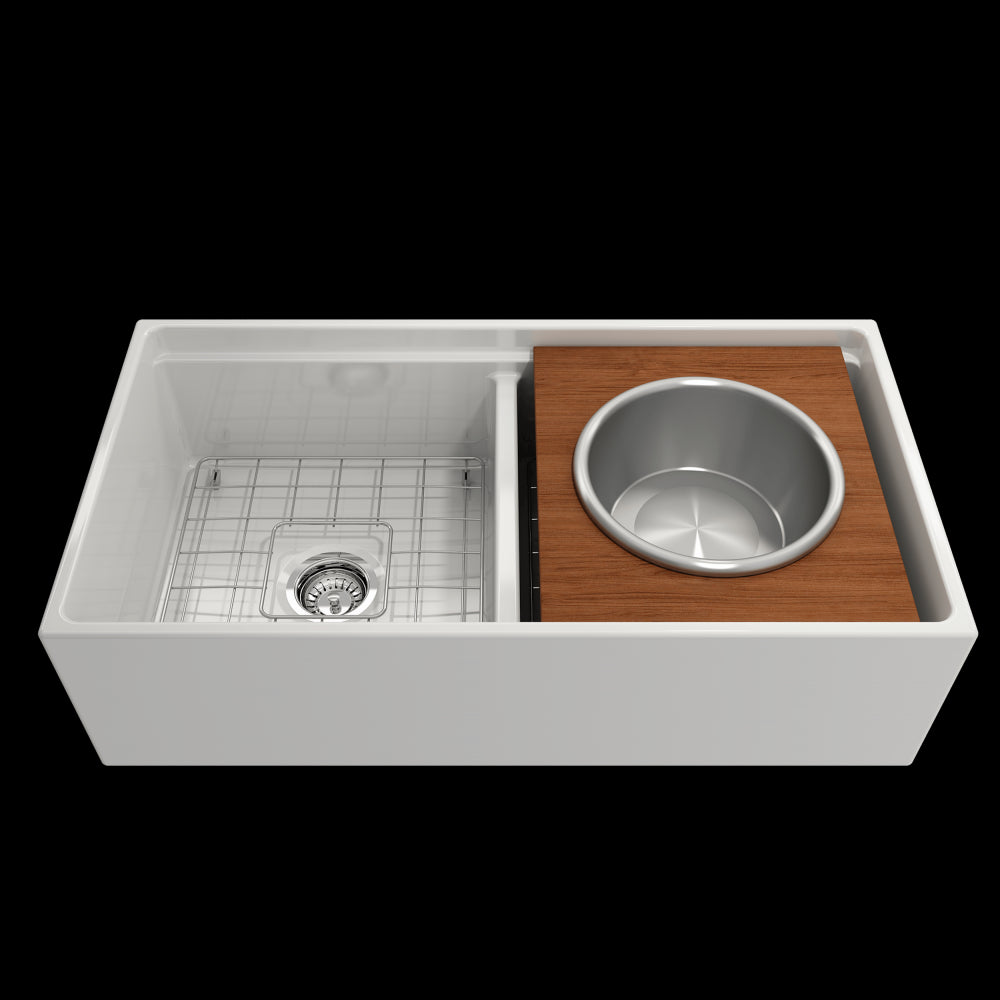 Prep Board Set for Workstation Sinks with Round Steel Mixing Bowl and Colander, Mahogany, 2320 0015