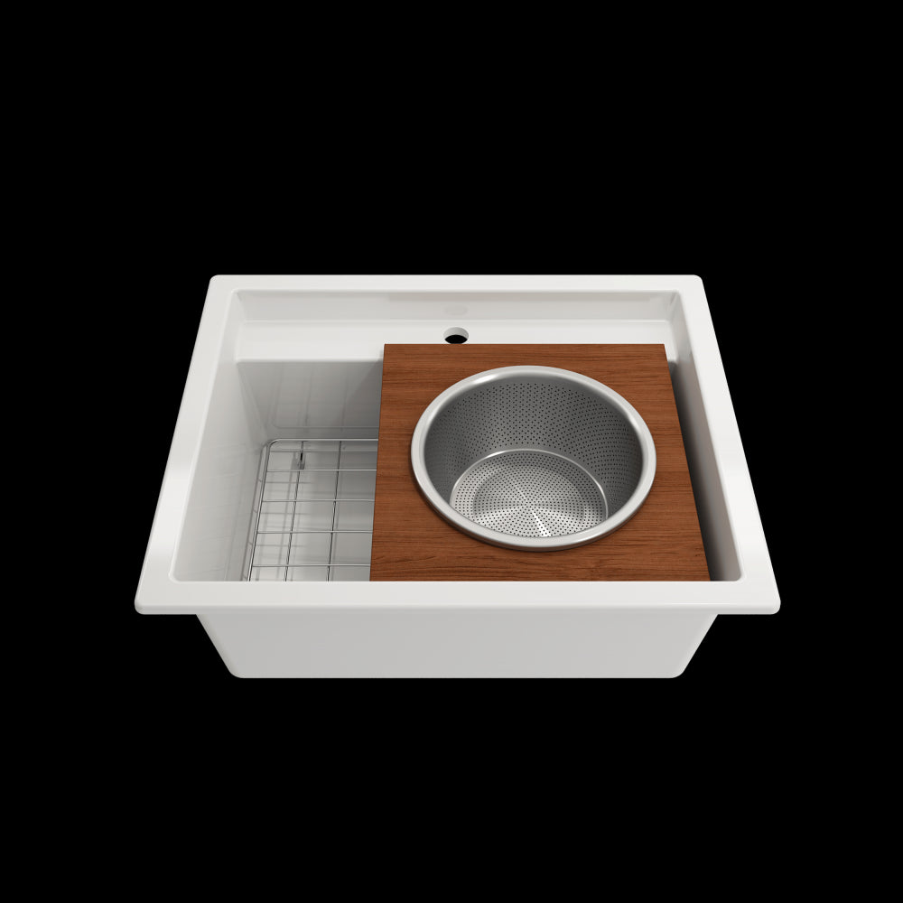 Prep Board Set for Workstation Sinks with Round Steel Mixing Bowl and Colander, Mahogany, 2320 0014
