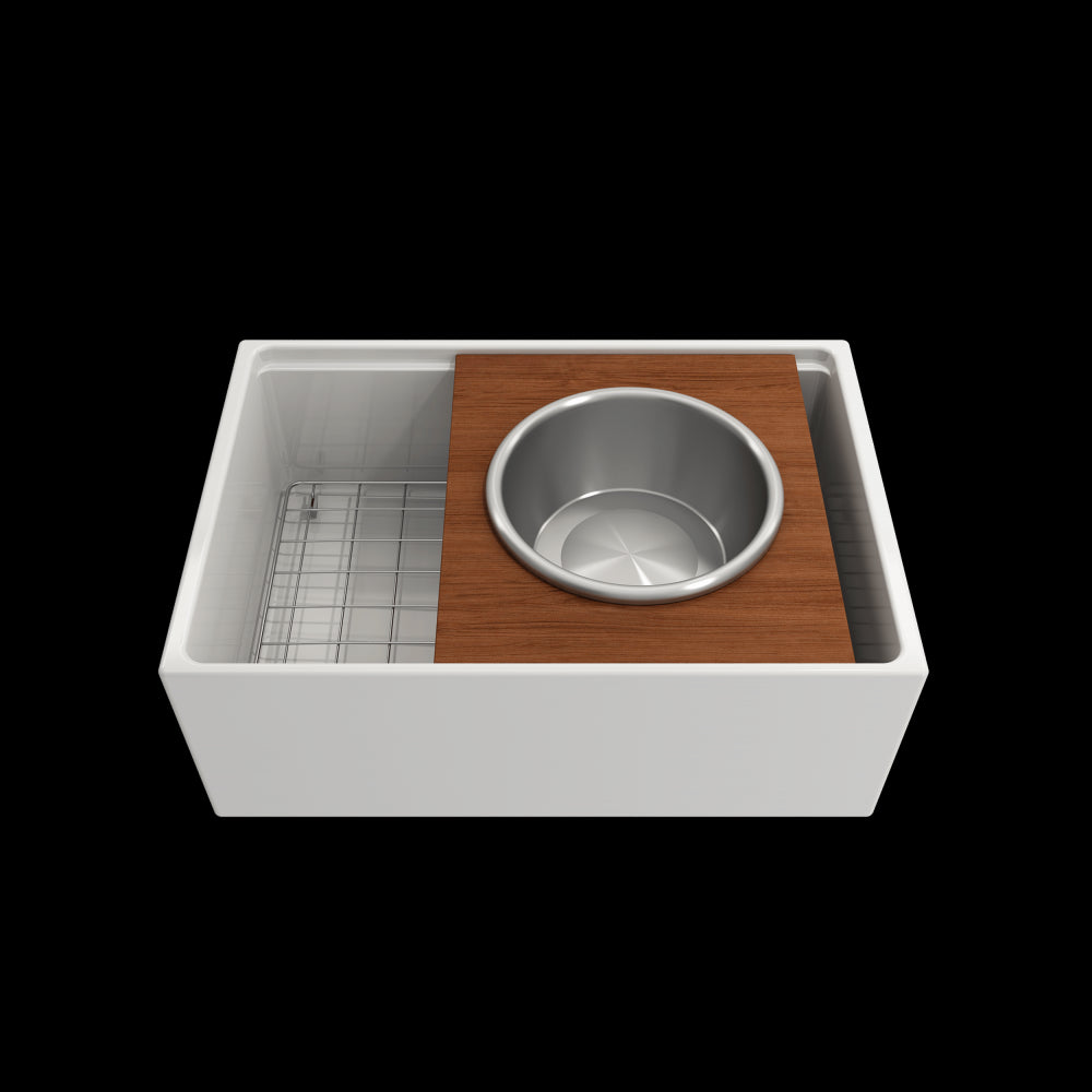 Prep Board Set for Workstation Sinks with Round Steel Mixing Bowl and Colander, Mahogany, 2320 0015