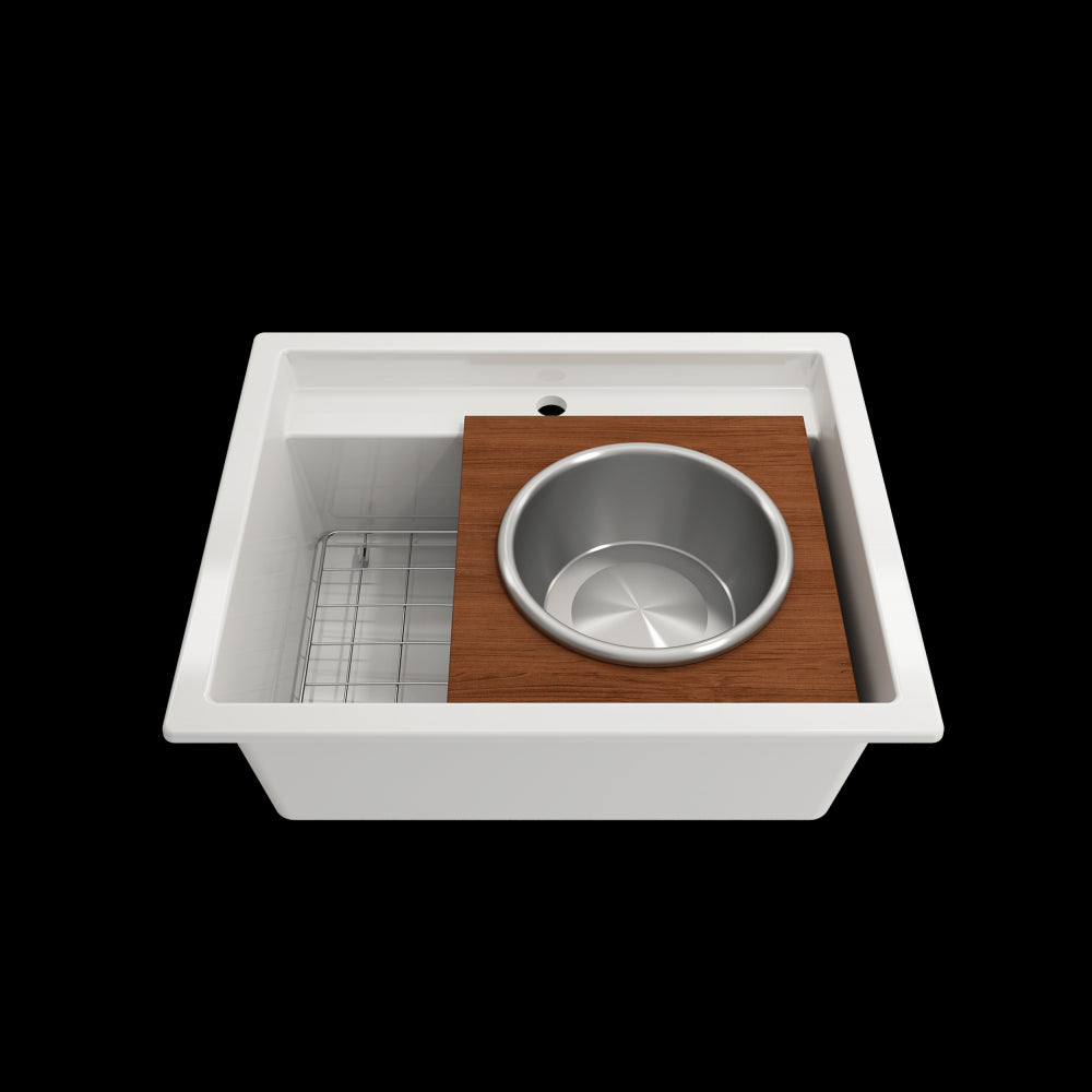 Prep Board Set for Workstation Sinks with Round Steel Mixing Bowl and Colander, Mahogany, 2320 0014