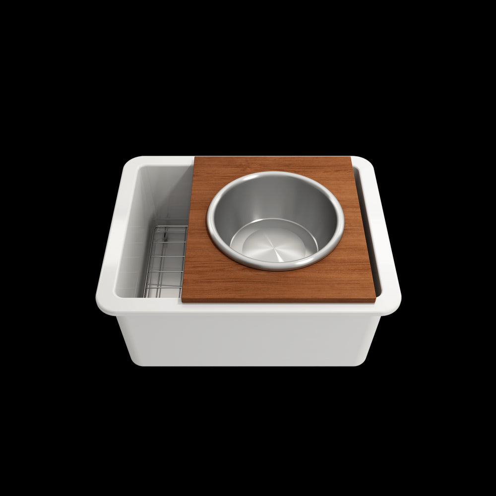 Prep Board Set for Workstation Sinks with Round Steel Mixing Bowl and Colander, Mahogany, 2320 0015